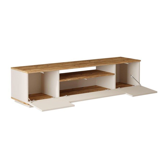 Meuble TV avec 3 portes et 1 niche - Beige et naturel - LOTULA