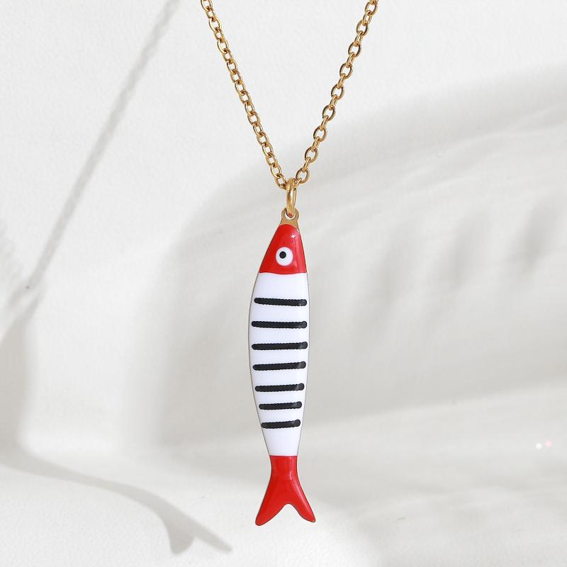 Cute Exquisite Colorful Fish Pendant Necklaces For Women Girls  Stainless Steel Necklace Summer Beach Jewelry Gift