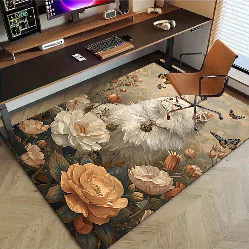 1pc cat, flowers Carpet Office Rug Outdoor Mat Home Decor Area Carpet Festival Gift