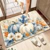 Vintage Autumn Pumpkin Doormat Blue White Botanical Print Non Slip Entry Rug For Entryway Hallway And Farmhouse Home Decor