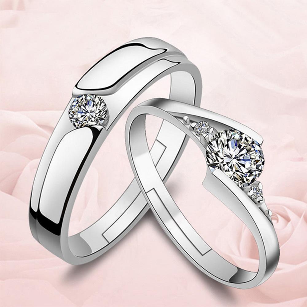 

2pcs 925 Sterling Silver Couple Rings Zircom for Women Man Exquisite Student Girlfriend Silver Jewelry Accessories Wedding resizable