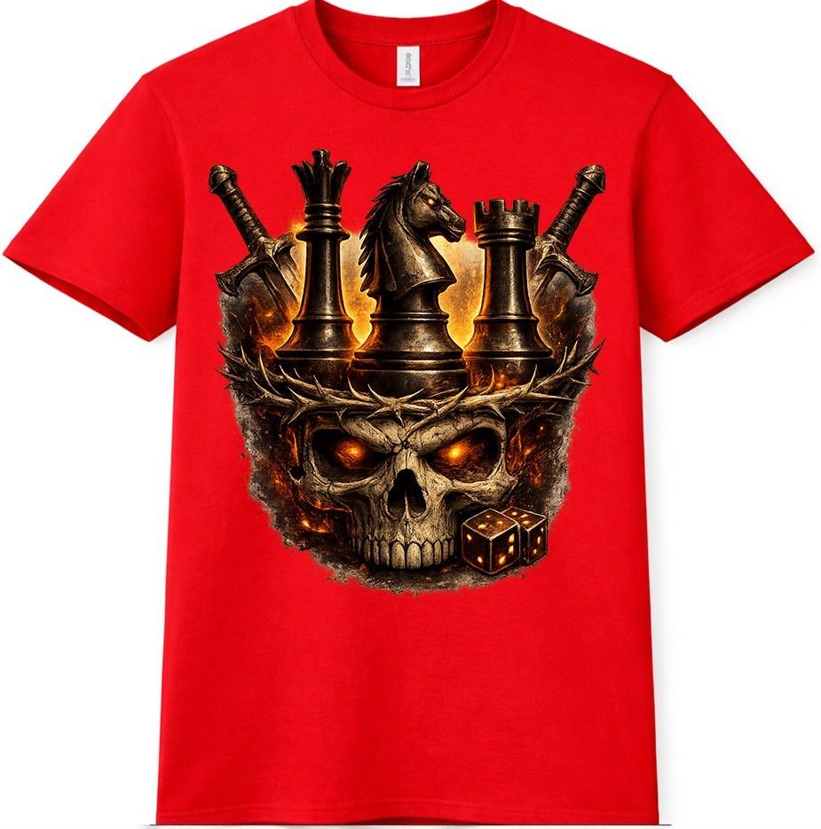 Skull Chess Graphic TShirt King Knight Rook Dark Fantasy Strategy Design Tee S