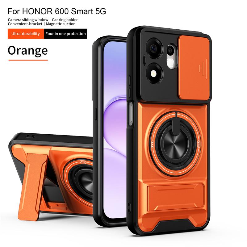 For Honor 600 Smart 5G Case Armor Slide Lens Protector Phone Cover For Honor 600Smart 5G Car Magnetic Holder Ring Stand Funda