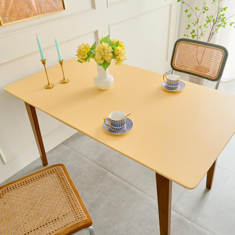 1pc Tablecloth Pad in Durable Waterproof Leather Fully Wrapped Heat-resistant Imitation Leather Elastic Tablecloth Tea Table Solid Color Table Cover
