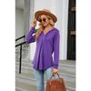 Frühling und Herbst Damen Bluse Einfarbig V-Ausschnitt Knopf Kapuze Lose Langarm Sweatshirt