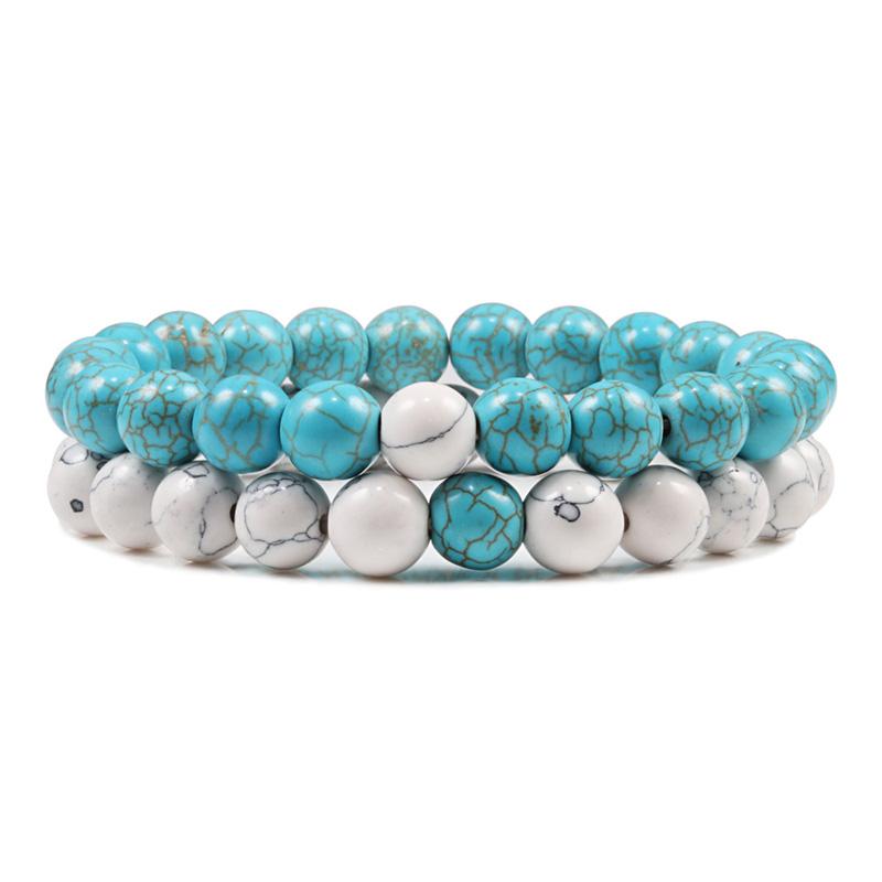 Conjunto pulseira casais distância preto branco natural lava pedra olho de tigre frisado yoga pulseiras para homens mulheres corda elástica jóias