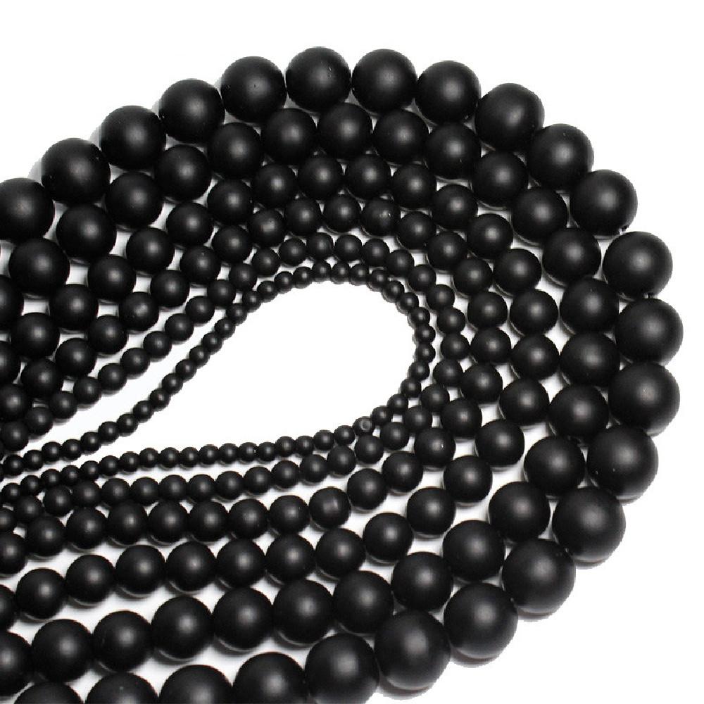 Matte Black Onyx Glass Stone Natural Round Beads 15"Strand Smooth Loose Spacer Beads 4/6/8/10/12mm for Jewelry Making DIY Bracelets Accessories
