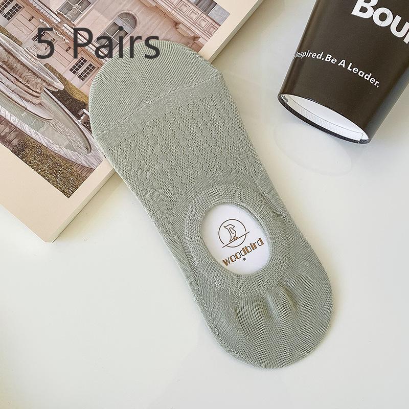 5 Pairs Pairs Spring and Summer Thin Hollowed-out Women's Boat Socks Female Invisible Breathable 100 Non-slip with Shallow Mouth Socks