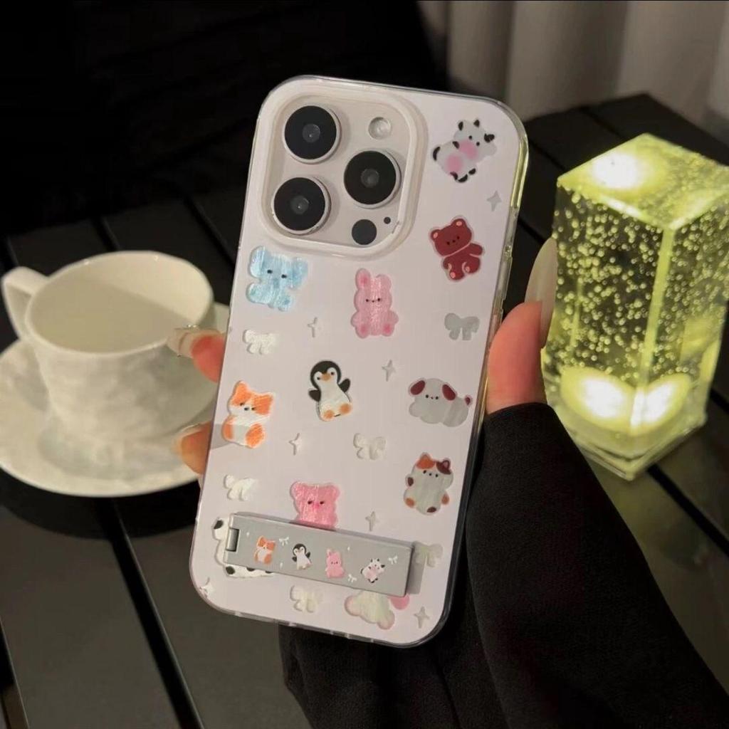 Adorable Animal Full Screen Hard Case - Compatible with iPhone 11/12/13/14 Pro, Feather Yarn Design, Drop-Proof Trendy Case