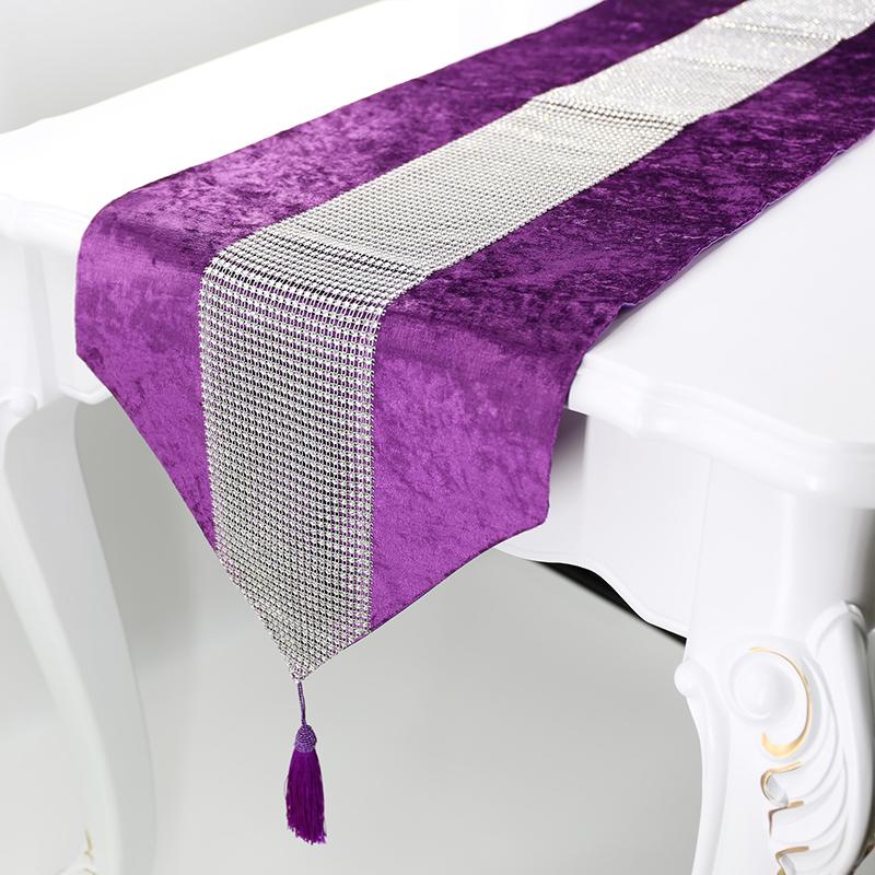 32*180cm mit Quasten Hochzeitsfeier Zubehör Strasssteine Luxus Samt Diamant Funkelnder Tischläufer Tischset