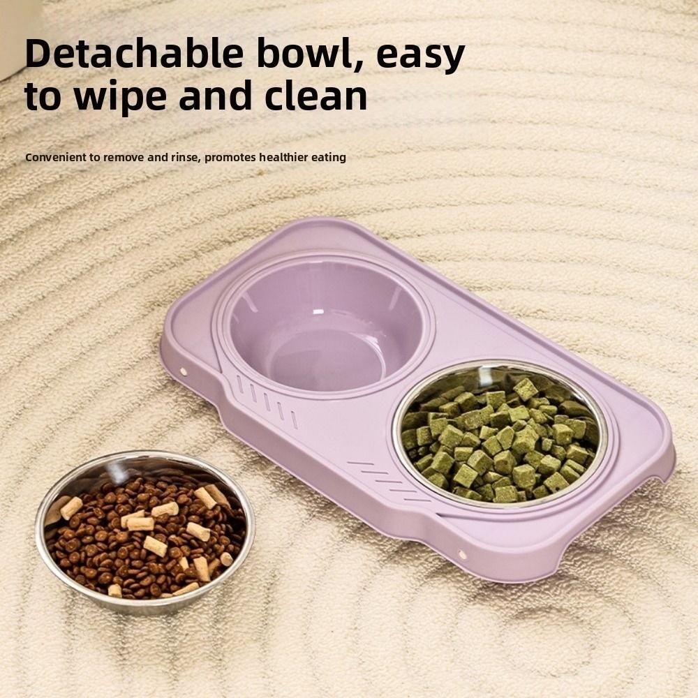 Double Bowls Pet High Footed Bowl Non-Slip Detachable Cat Food Water Bowl Multifunction Protect Cervical Spine