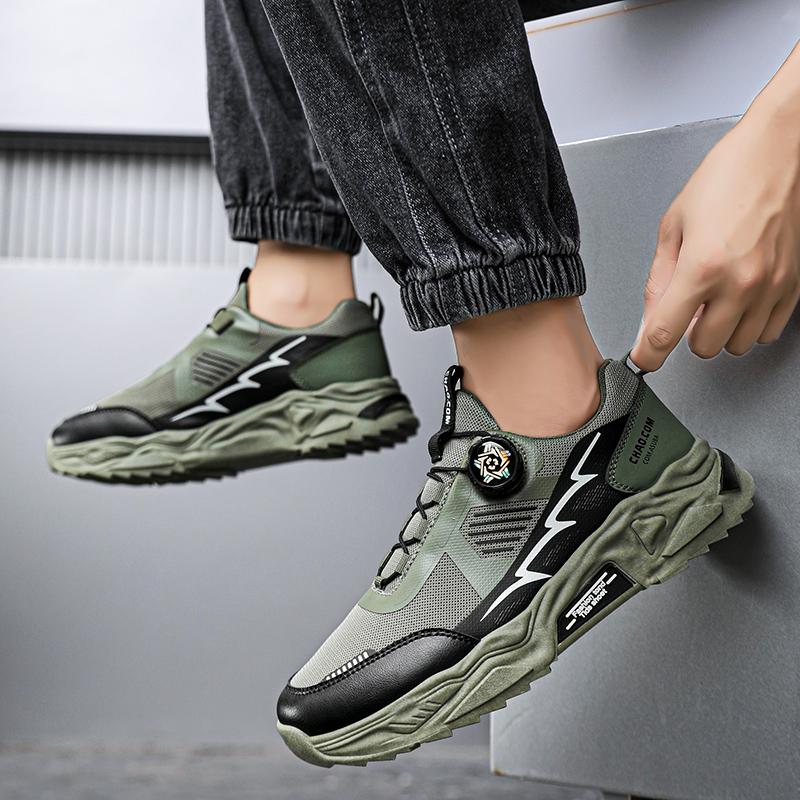 Men's Four Seasons Leisure Outdoor Odor proof Running Shoes Fashion Rotating Button Elastic Comfortable Sports Shoes