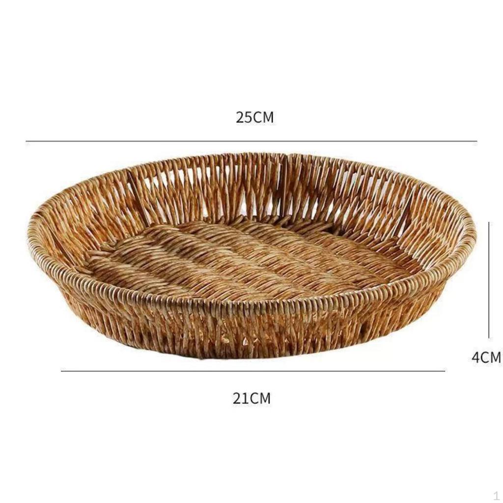 Shallow Woven Fruit Tray | Raised Open Rim, Imitation Rattan Basket, for Kitchen Counter L Oval