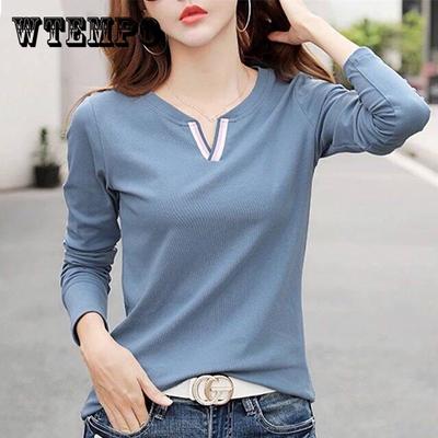 80-170 Kg Large Size Long-sleeved T-shirt Female New Loose Wild V-neck Slimming Shirt Shirt Winter