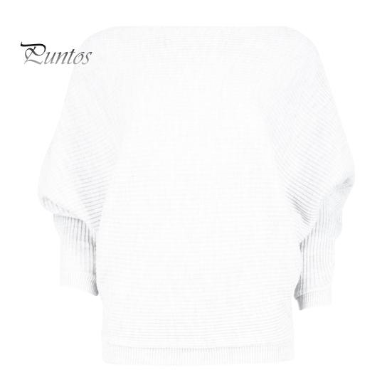Knitwear Boat Neck Batwing Long Sleeve Ribbed Women Knitted Sweater Autumn Winter Solid Color Loose Top Streetwear Jumper