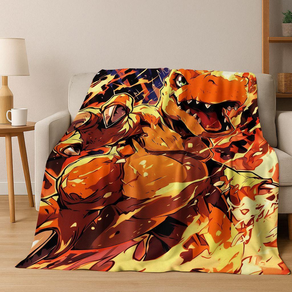 Retro Digimon Adventure Angewomon Agumon Cartoon Flannel Blanket,Cozy Soft Throw Blanket for Home Bedroom Bed Sofa Cover Kids