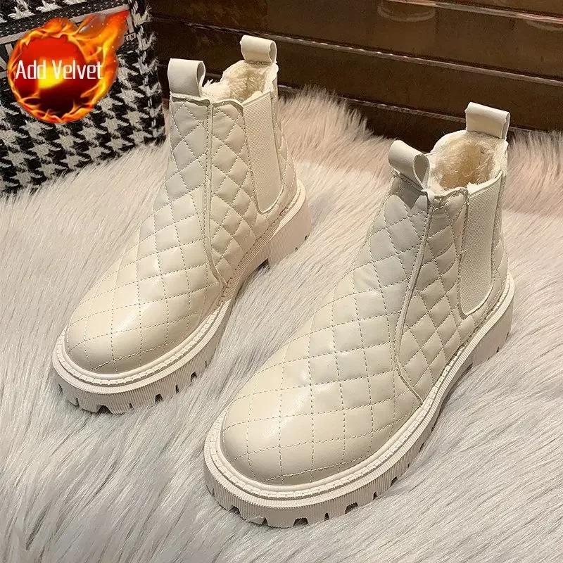 

Ботинки женские туфли с круглым носком женские зимние сапоги мода 2024 элегантные на среднем каблуке дизайнерские роскошные удобные плюс теплые 39 35