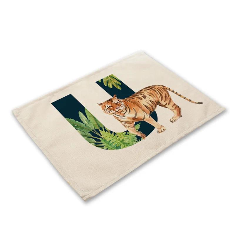 30x45cm Alphabet Letters Linen Kitchen Placemat Botanical Plant Green Tropical Leaves Dining Table Mats Coaster Pad