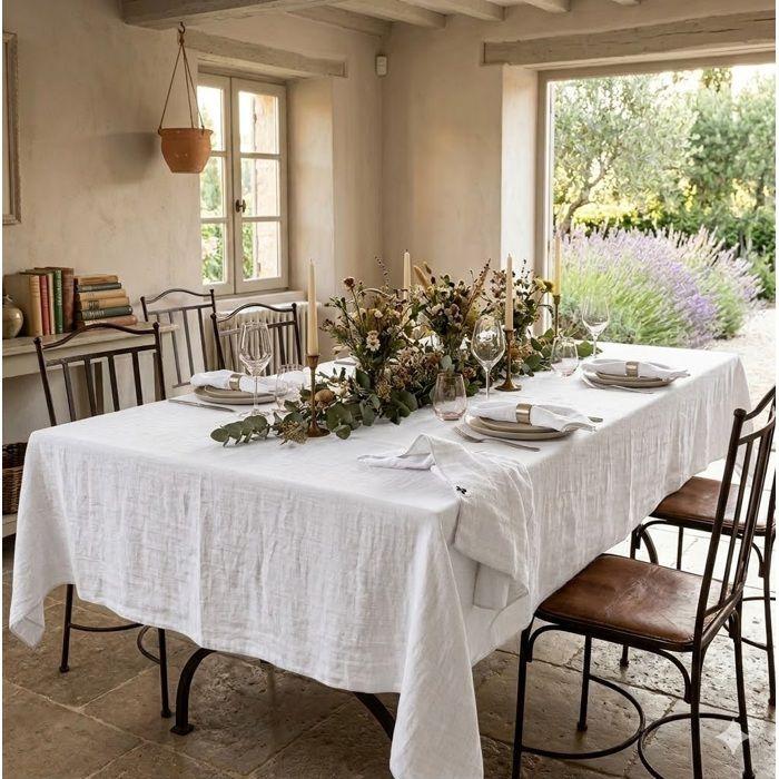 Nappe rectangle en gaze de coton 150 x 250 cm Gaia blanc