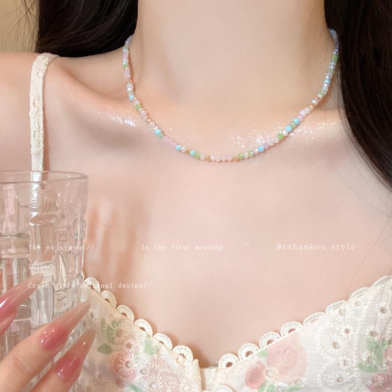 Color Beaded Necklace Women's Sweet Cool Babes Neck Chain Collarbone Chain Trendy Temperament Accessories