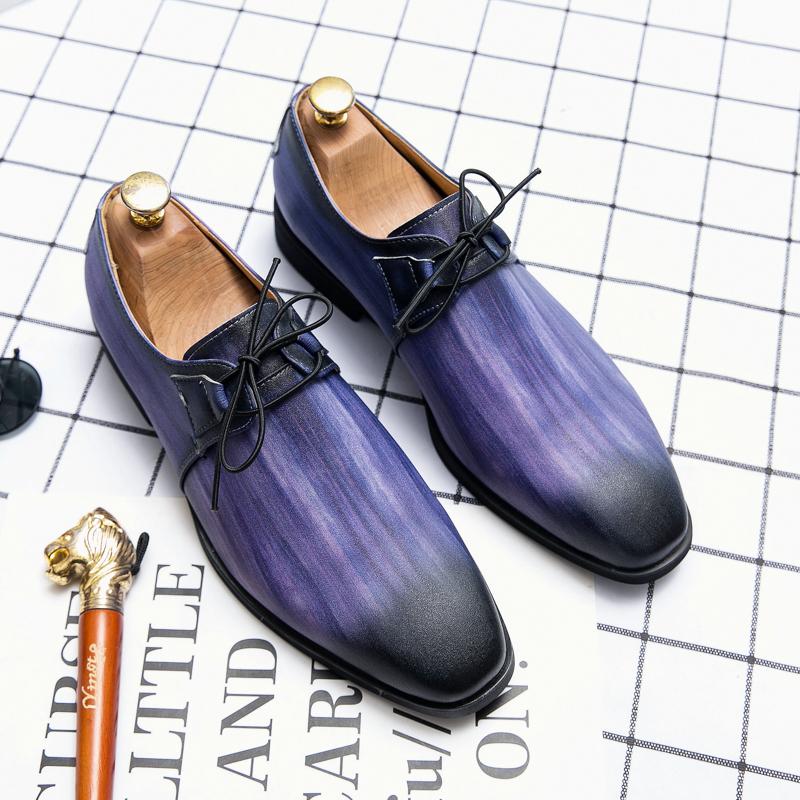 Pink Designer Leather Shoes Man Large Size 38-48 Retro Business Casual Shoes For Man Party Shoes Lace-up Pointed Gentleman Shoes