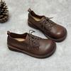 Johnature Damen-Pumps aus echtem Leder, lässig, Retro-Stil, Rindsleder, weiche Sohle, runde Zehen, einfarbige Schnürschuhe