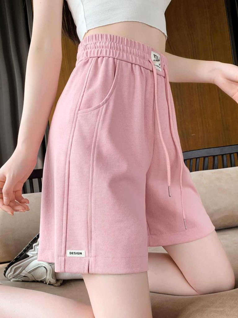 Women's Pink Wide-Leg Summer Sport Shorts, Loose Fit, Mid-Length, Casual Five-Point Pants, 2025 Hot Style