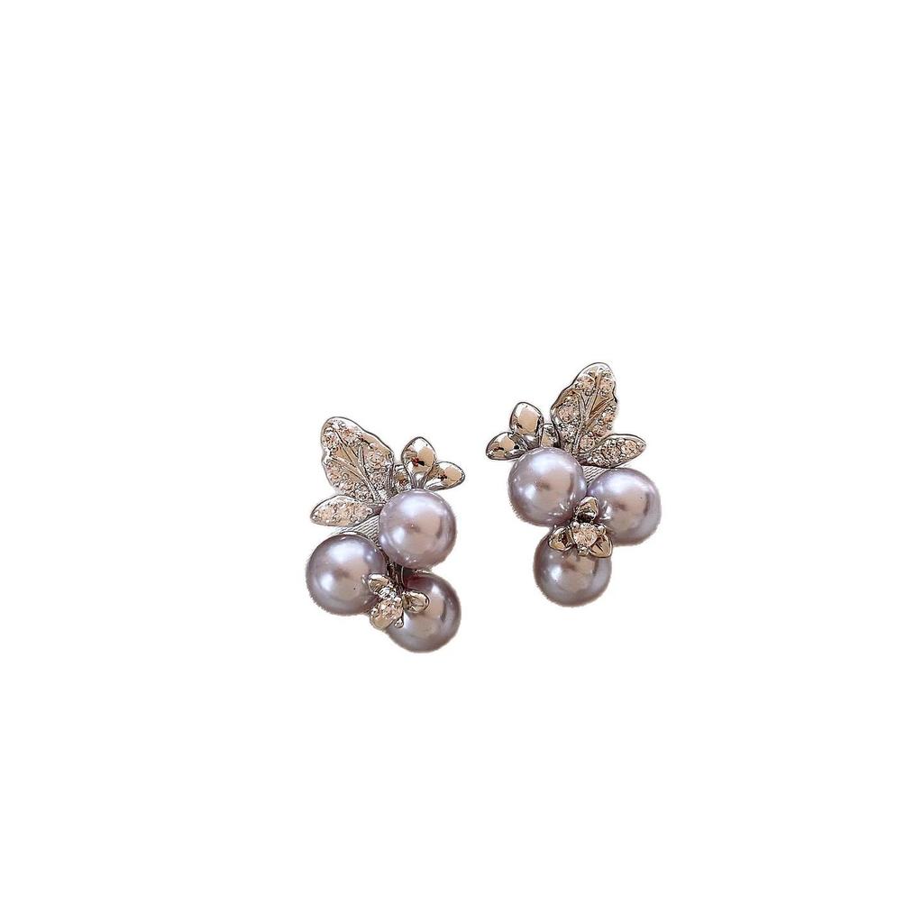 Korean Silver Needle Rhinestone Pearl Flower Stud Earrings - Elegant, Versatile Women's Accessory