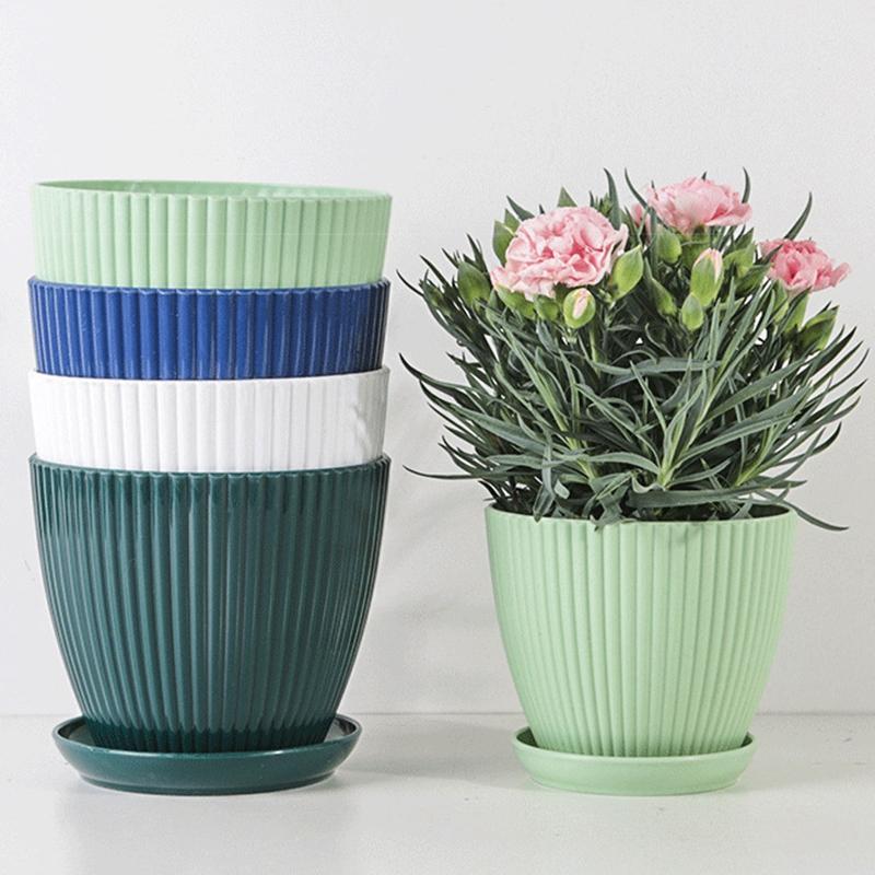 Plastic Planter Pot with Self-Watering Saucer and Drainage Holes Round Flower Pot for Indoor Outdoor Garden Plants and Flowers