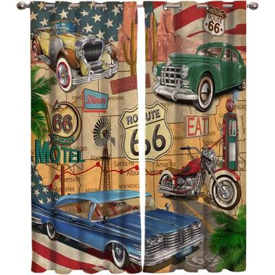 Vintage Car Brand Motorcycle Retro Classic Car Printed Clackout Curtain Children Boys Girls Bedroom Living Room Bedroom Curtain