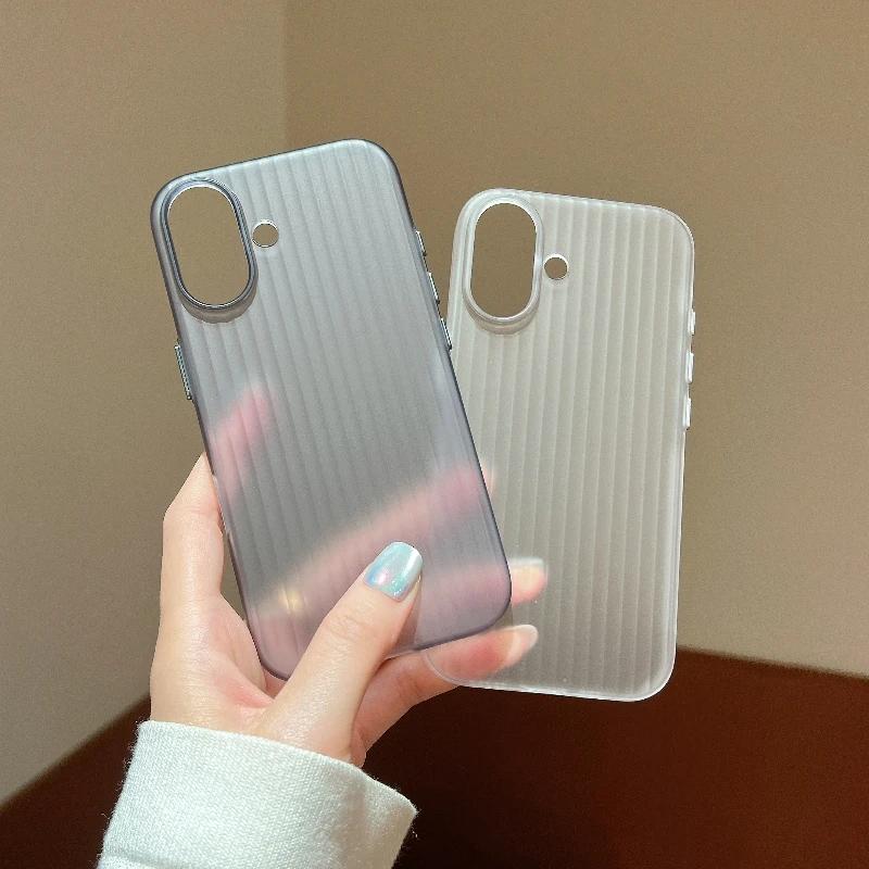Luxury Natural Titanium Pc Case for For Iphone16 15 14 13 Pro Max Plus Electroplated Grating Corrugated Hard Back Cover Phone Case