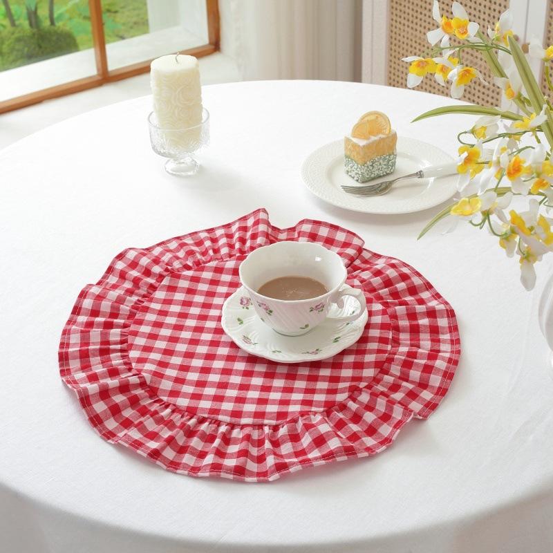 Round Blue Yellow Gingham Placemats Red Grid Checkered Placemats With Ruffle Picnic Party Supplies Buffalo Plaid Table Mat