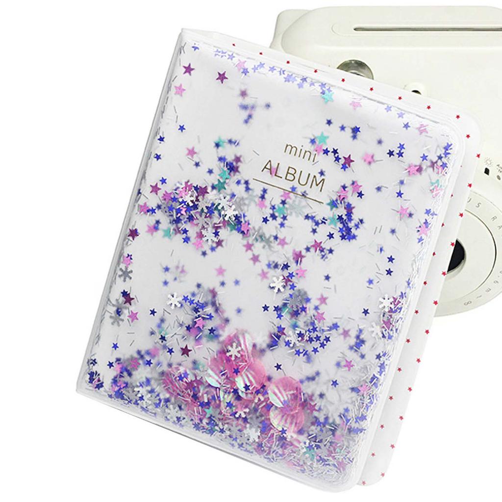 Quicksand Beads 64 Pockets 3 Inch Mini Photo Book Album For Instax Camera Photos(blue)