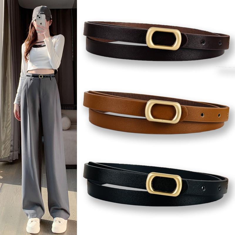 Thin Waist Vintage Belt With Punched Detail And Smooth Buckle Design Casual For