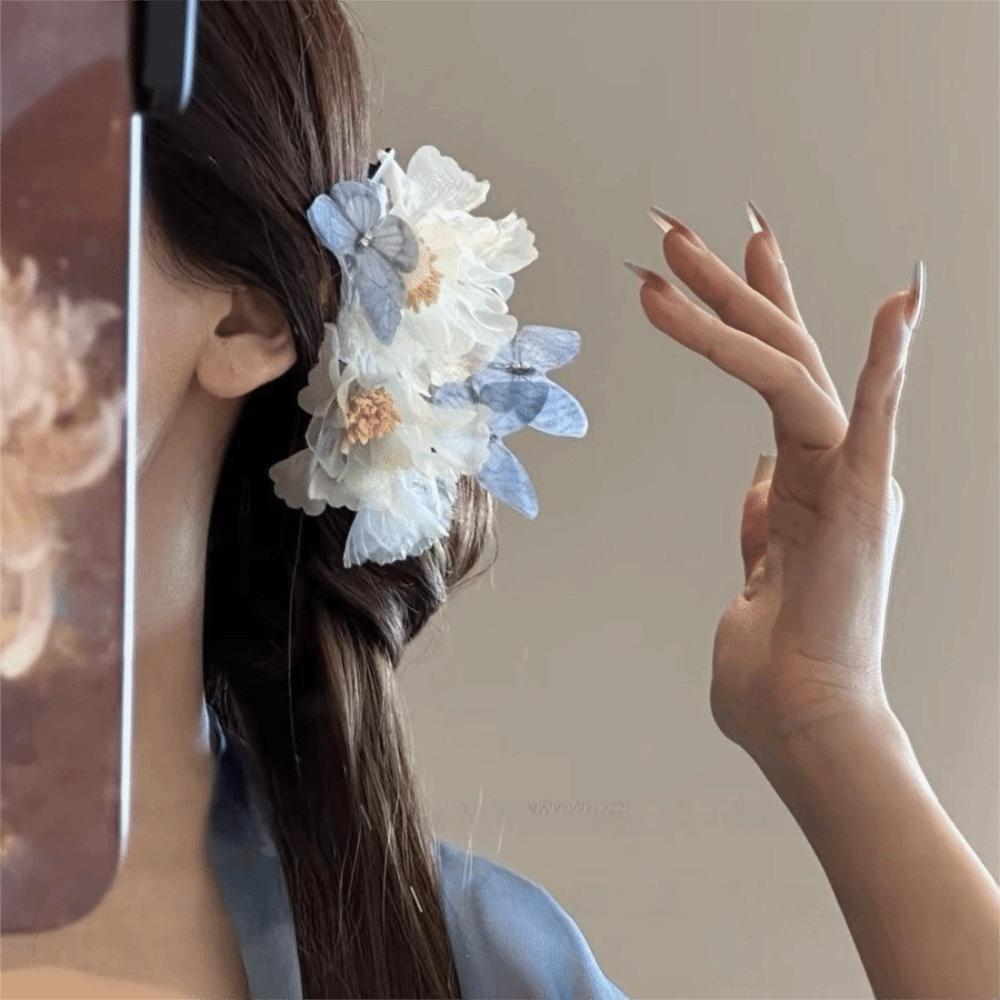 Blue Butterfly Flower Hairpin Simulation Flower Chinese Style Hair Clip  Party