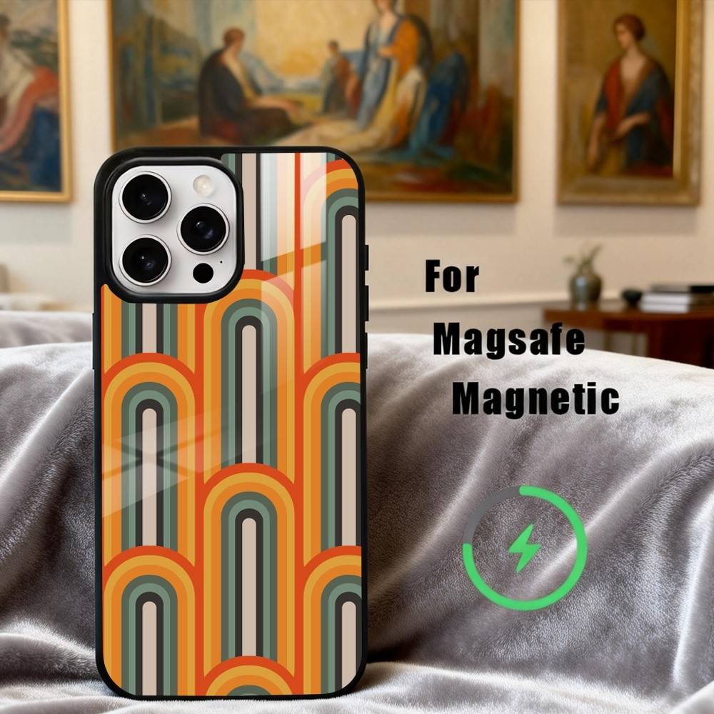 R-Retro P-Pattern Phone Case For iPhone17,16,15,14,13,12,11 Plus,Pro Max Magnetic For Magsafe Wireless Charging