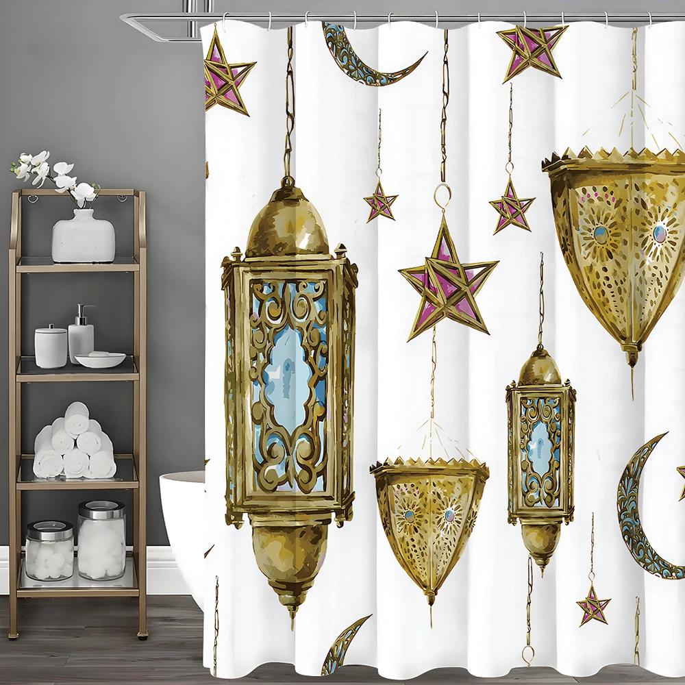 

Arabian Lantern Moon Stars Shower Curtain, Bathroom Decorative Shower Curtain, Waterproof Shower Curtain With Hooks W60H190(CM)-1 Pcs