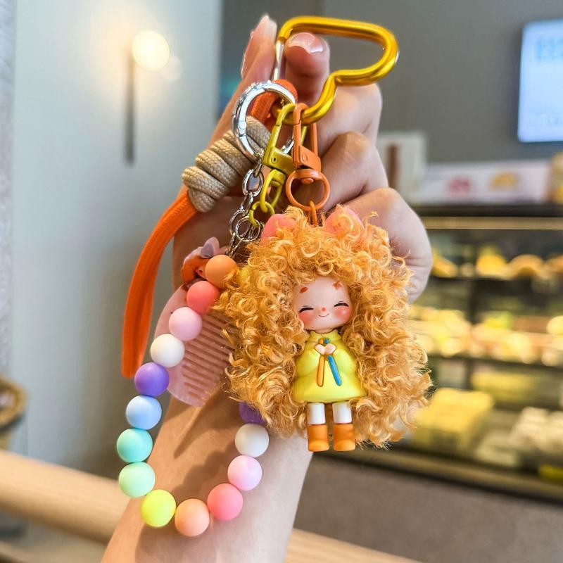 Cartoon Fluffy Hair Cool Girl Keychain - Milk Tea Series Keychain Bag Accessories For Trendy Girls' Creative Gifts