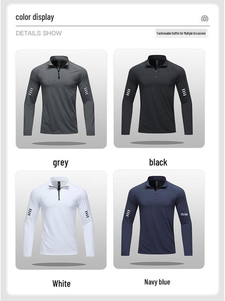 Herren Sport-T-Shirt mit halbem Reißverschluss, langärmelig, schnelltrocknend, für Laufen & Radfahren