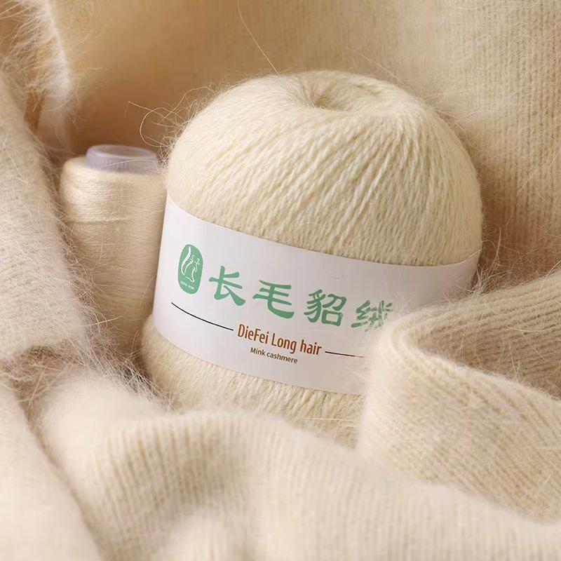 Long-Haired Mink Velvet and Cashmere Yarn: Hand/ Machine-Knitted, Medium-Thick