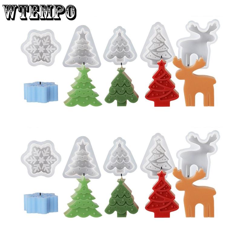 WTEMPO DIY Resin Silicone Molds Christmas Tree Snowflake Reindeer Pattern Design Ornaments Making Molds Christmas-themed Candles Making Molds