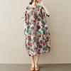 Summer Flower Printed Cotton and Linen Dress Plus Size Women's Short-sleeved Round Neck Mid-length Floral Skirt