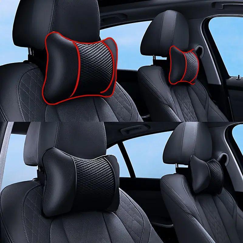 1/2 Stück Universelle Auto-Kopfstütze PU-Leder Nackenkissen Bequem Netz Atmungsaktiv Sitzstützkissen Auto-Nackenkissen