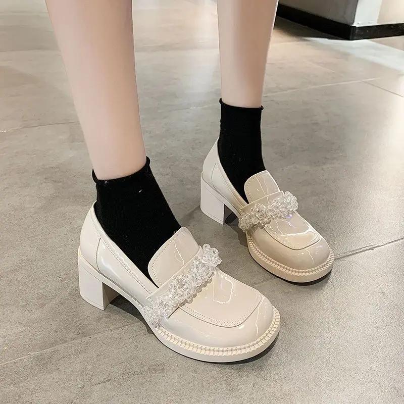 Ladies Pumps Round Toe Black With Heel Crystals Luxury Brand Chic Point Non Slip 39 Elegant Spring On Offer Shoe Women's Shoes