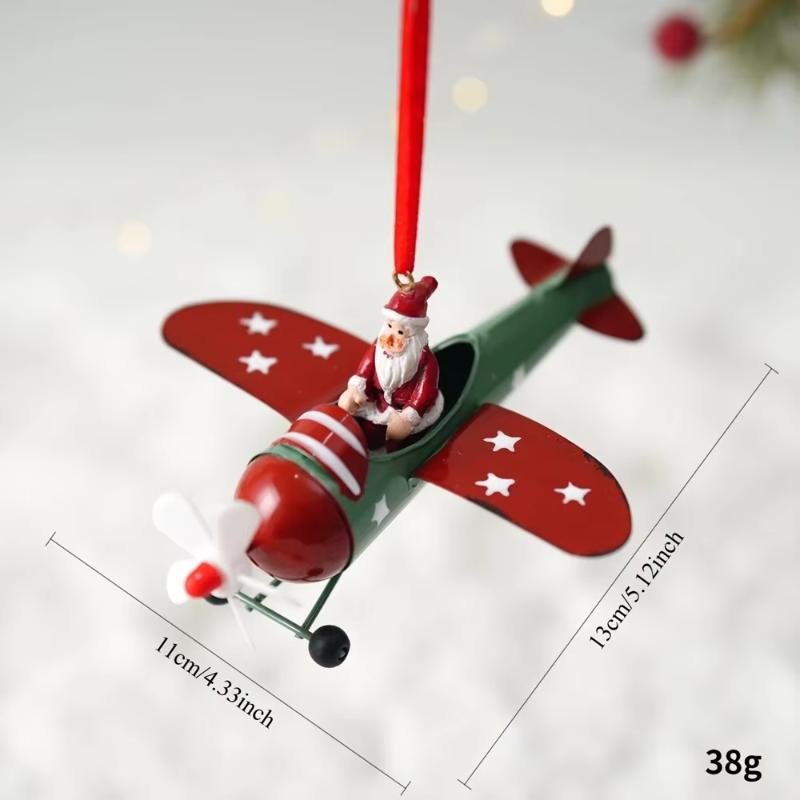 Wrought Iron Airplane Christmas Ornaments Santa Snowman Reindeer Pilot Hanging Decor Vintage Style Xmas Tree Decoration