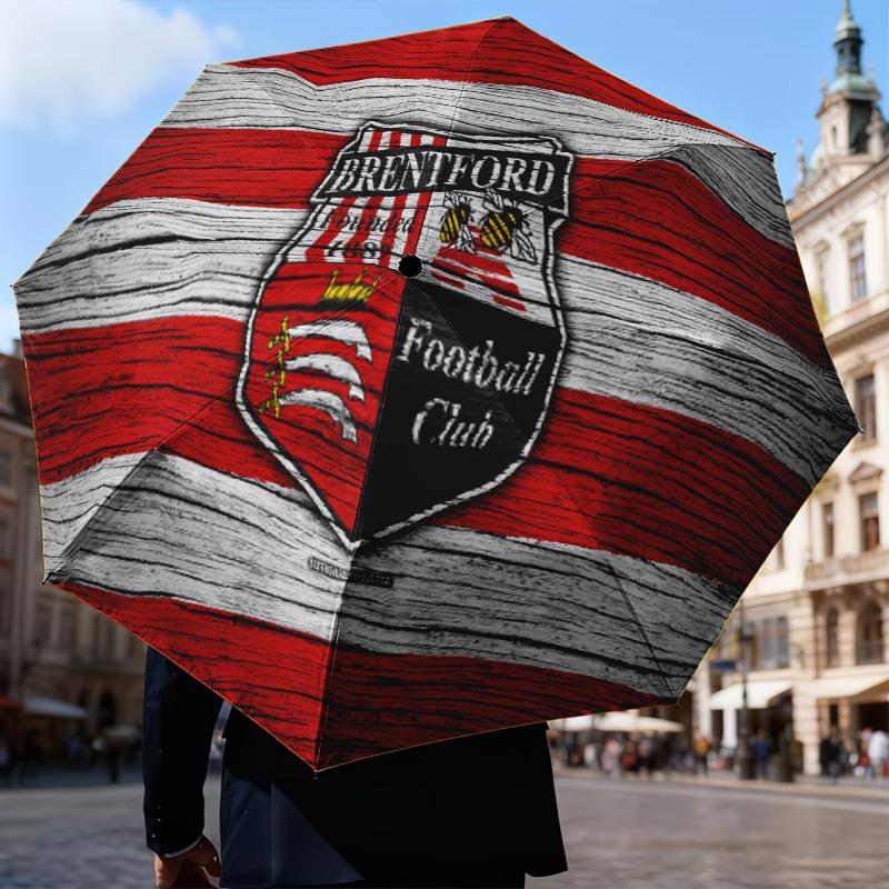Brentford Football Club Crest Automatic Folding Umbrella - 8-Rib Travel Umbrella with Auto Open/Close & Portable Gifts for holidays or birthdays