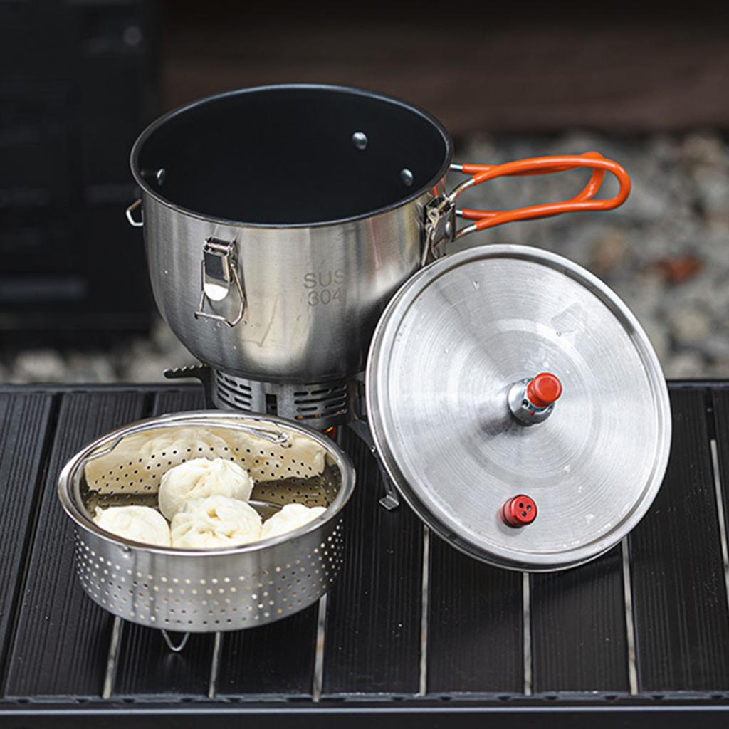 Camping Pressure Pot Stainless Steels Stove Pressure Cooker Outdoor Cookware for Backpacking Hiking Traveling 2500ML