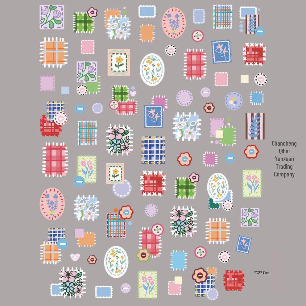 Patchwork Bear & Dora Adhesive Nail Stickers with Cute Heart and Camera Designs