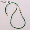 Elegant Green Chalcedony Long Necklace with Imitation Pearls - Chinese Style Luxury Jewelry for Women