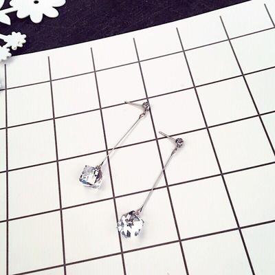 E172 Korean Temperament Transparent Crystal Square Long Earrings for Women